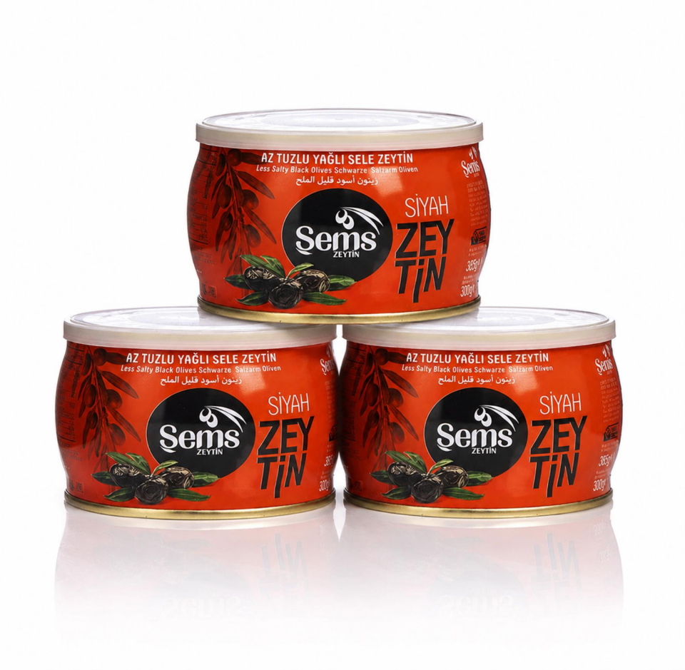 Şems Yağlı Sele Siyah Zeytin 291-320 Kalibre 300 gr (3'lü Ekonomik Paket)